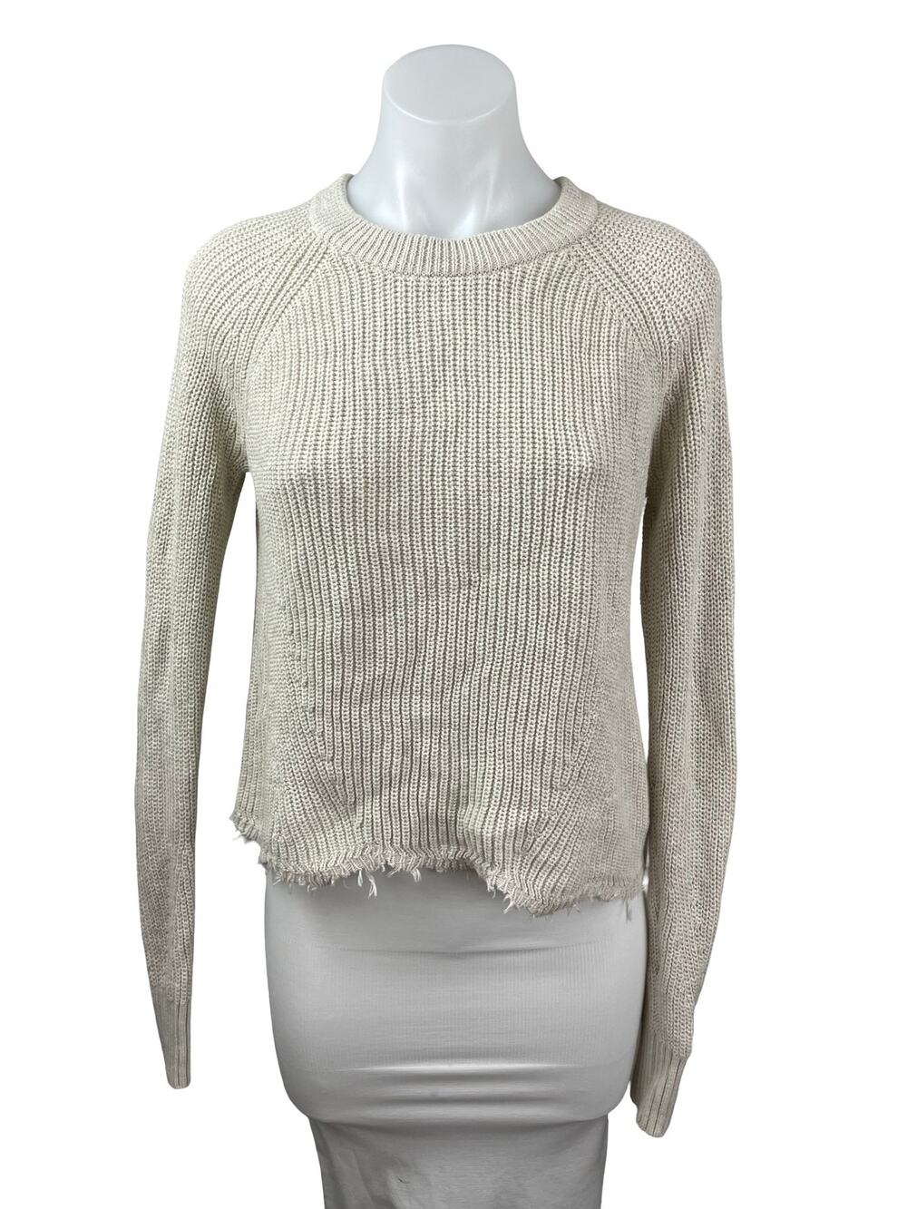 Cotton by Autumn Cashmere Beige Distressed Long Sleeve Sweatshirt Sweater Top XS